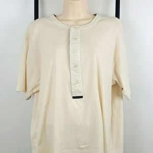 Pierre Balmain Paris Cream Top L Short Sleeve Cotton 5 Button Designer Tee